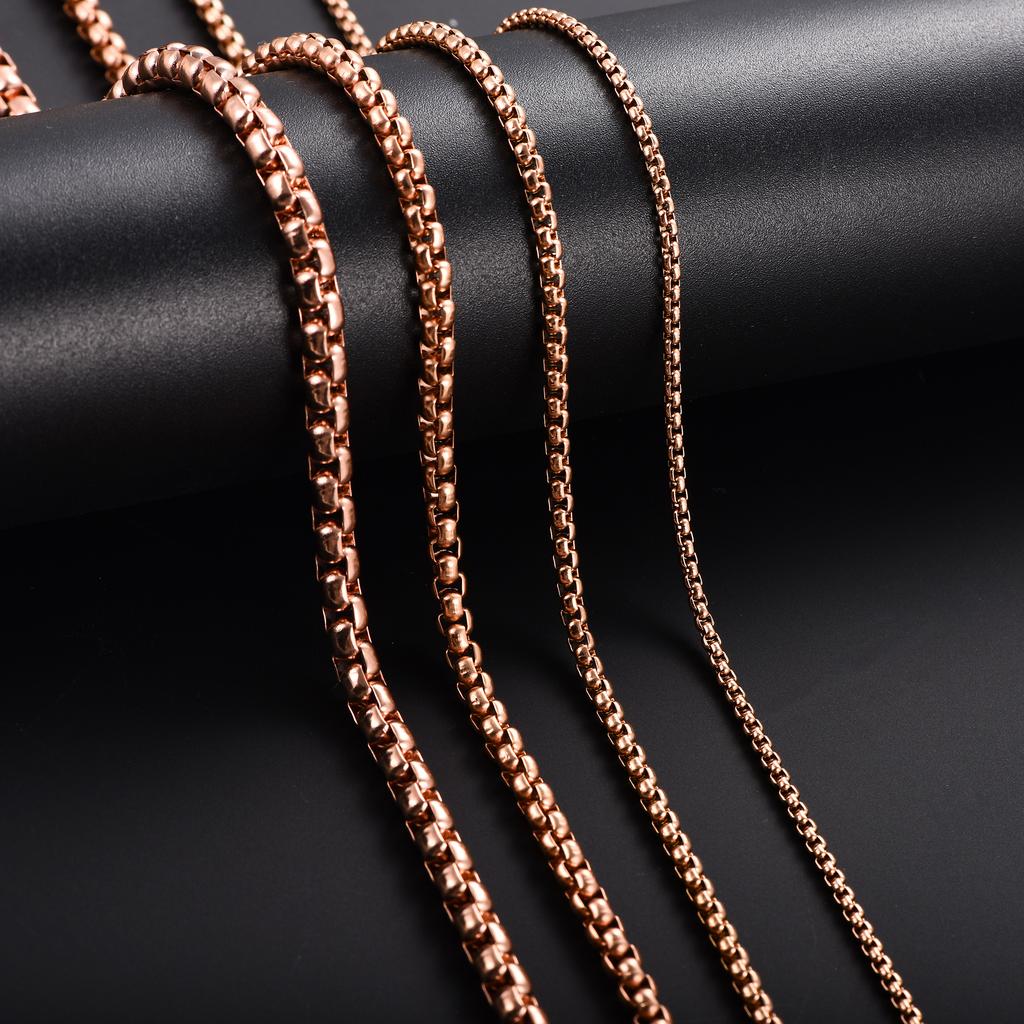 2/3/4/5mm Klasyczny Męski Stal Nierdzewna Rolo Kwadratowy Sześcian Łańcuszek Naszyjnik dla Mężczyzn Kobiet Posrebrzany Różowym Złotem Choker Metalowa Biżuteria