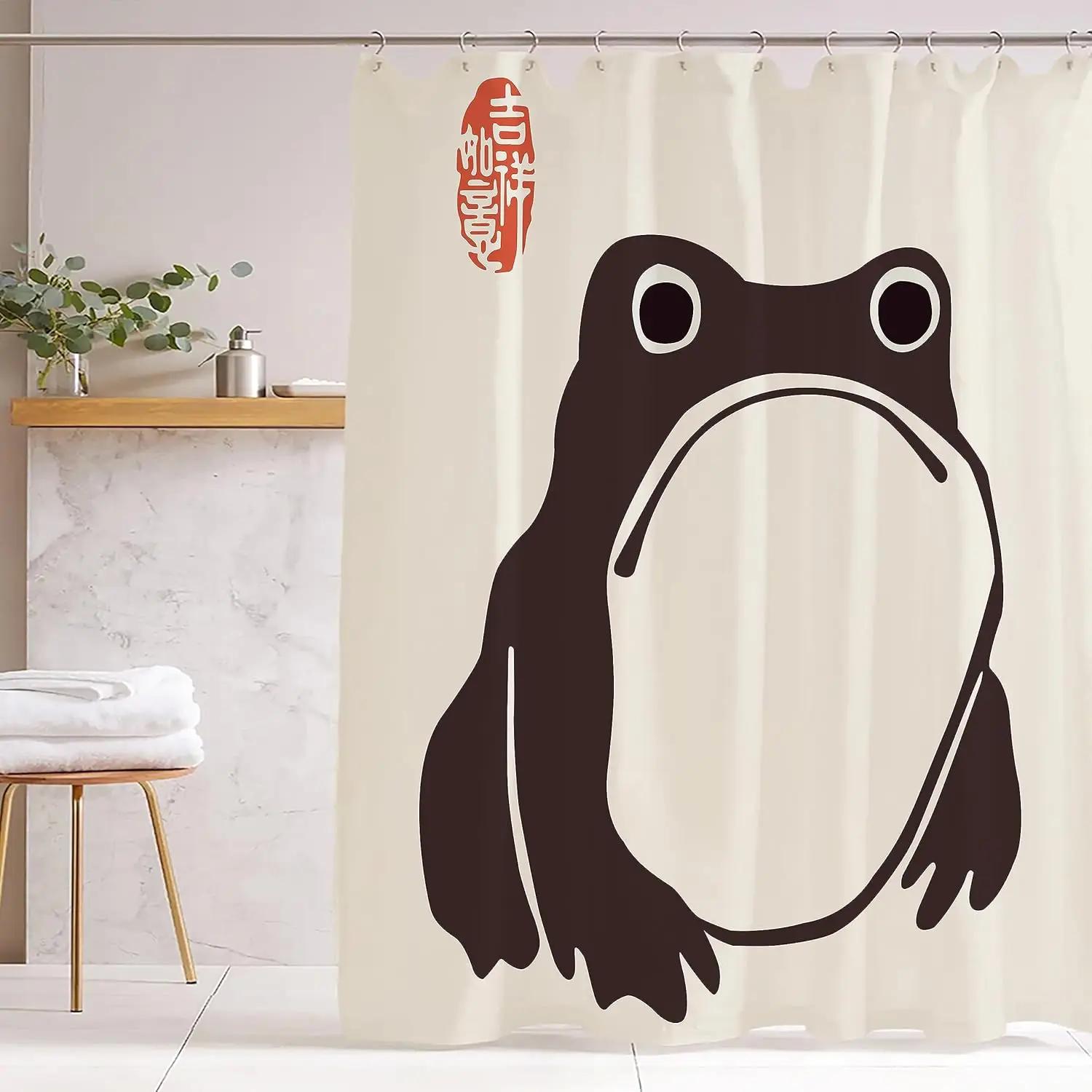 Pandara Jewelry Indifferent Frog Shower Curtain Ink Cute Funny Asian Style Traditional Waterproof Fabric Shower Curtain Cool Bathroom
