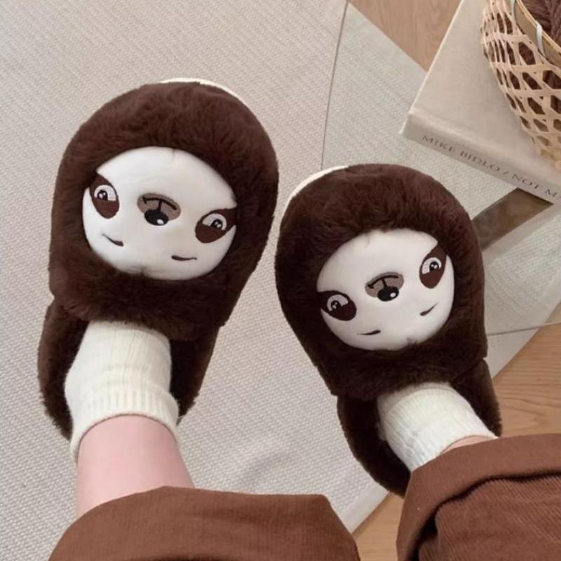 Fashion Indoor Cotton Slippers For Women Men Winter Warm Shoes Cute Cartoon Sloth Soft Plush Anti-slip Couples Home Floor Fluffy Shoes