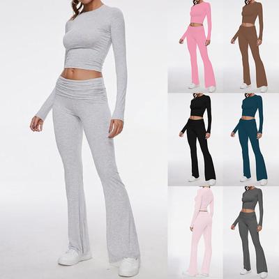 Women's Fashion Casual Solid Color Print Long Sleeve O Neck Pants Suits