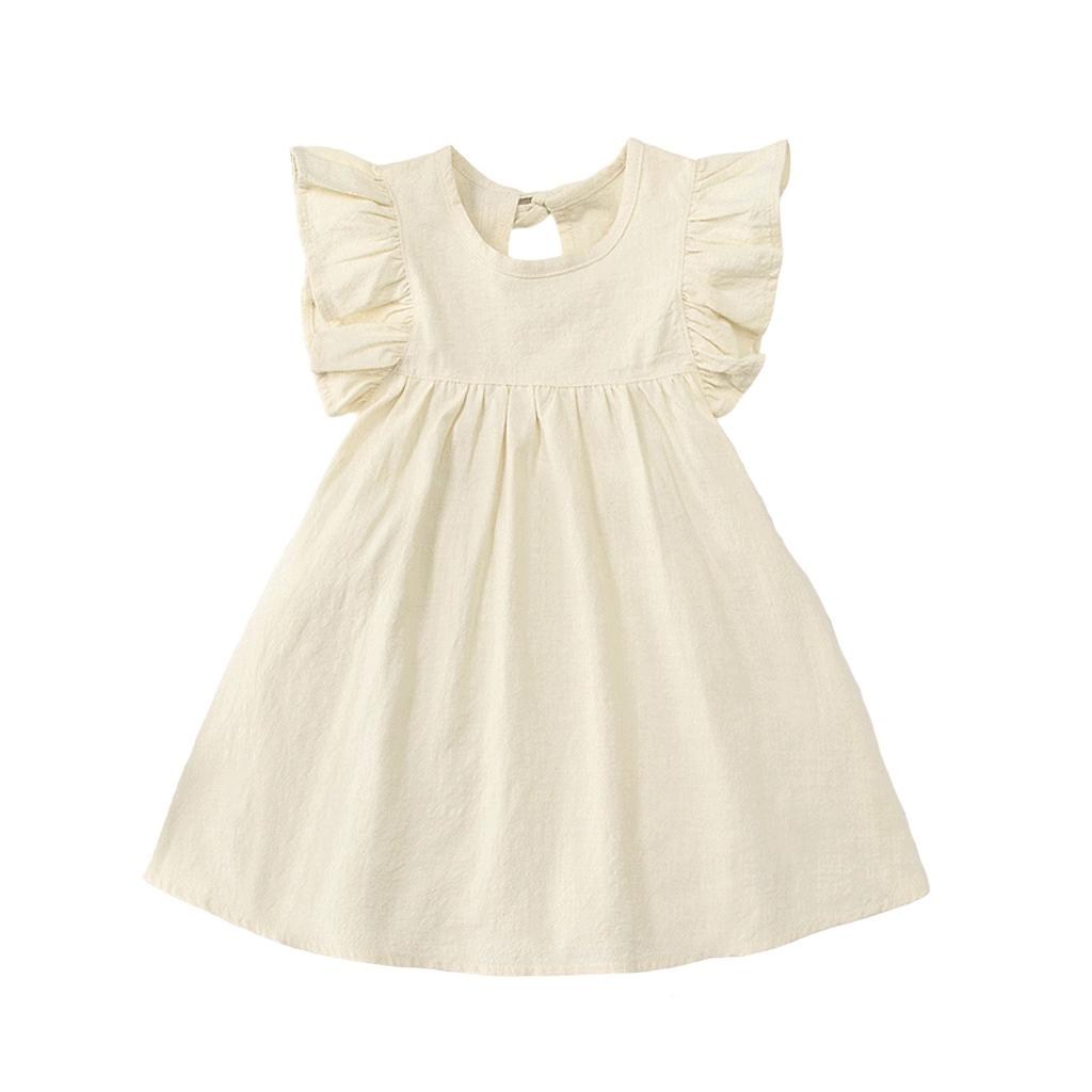 Summer Children's Dress Girls Fashion Princess Flying Sleeve Solid Color Cute Dress