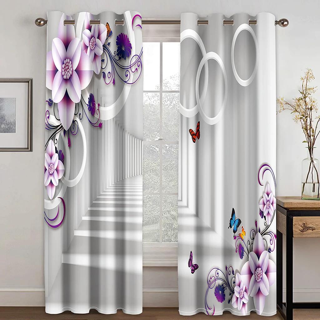 Simple Pattern Black Butterfly 3D Decorative Curtains 2 Panels Living Room Bedroom Balcony Window Decorative Curtains