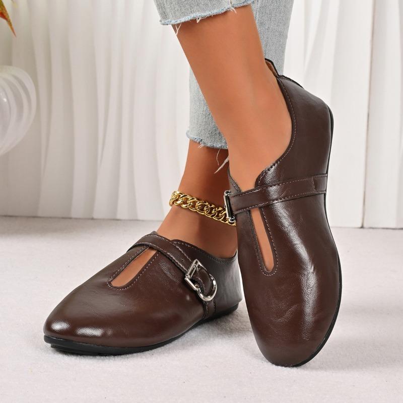 Retro Shoes, One-strap Shoes, Shallow Opening, Flat Single Shoes for Women