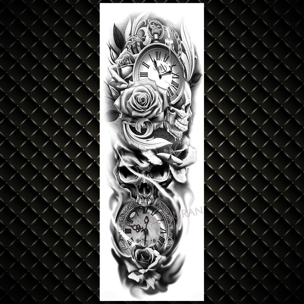 YURAN Realistic Full Flower Arm Temporary Tattoos For Men Women Rose Evil Eye Fake Tattoo Sticker Water Tranfer Body Art Tatoos