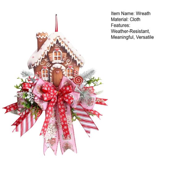 Gingerbread Christmas Wreath Festive Holiday Door Decoration Farmhouse Wall Hanging All-Weather Seasonal Garland for Porch Decor Classroom Courtyard