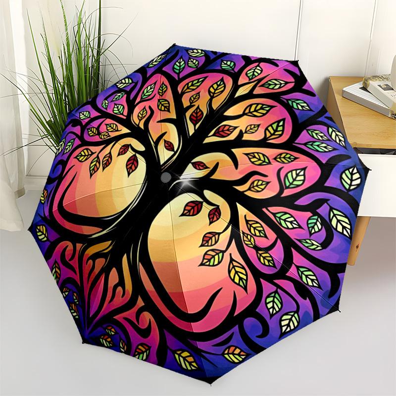 

1pc Tree of Life Automatic Open/Close Umbrella - Portable Collapsible Umbrella with 8-Rib Stability, Fashion Lovers yy251017112