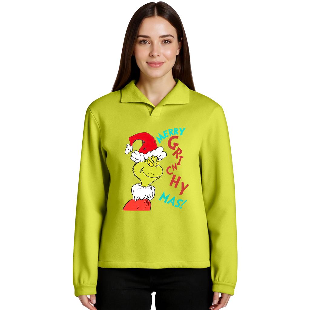 Women's Stand-up Collar Long-sleeved Pullover Top, Christmas Print Sports Top