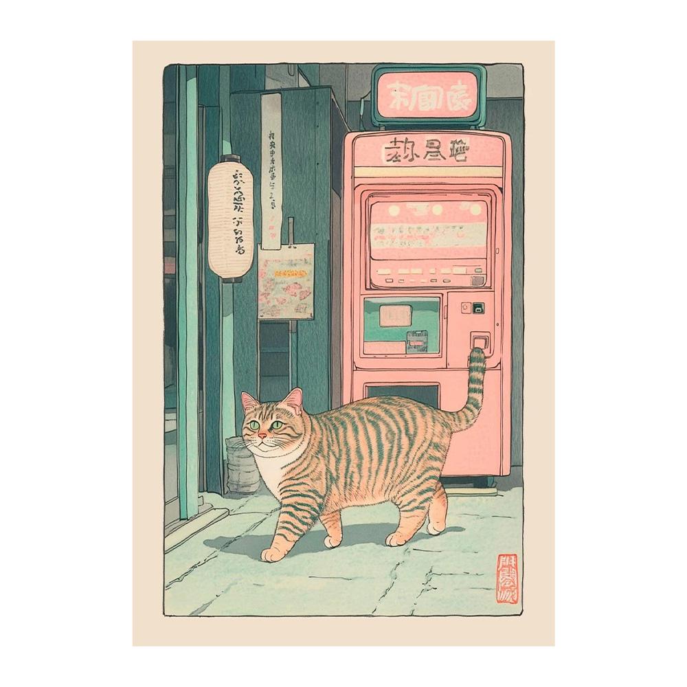 Gato Atigrado Japonés en Bañera Impresiones de Póster Pintura sobre Lienzo Estética Retro Arte de Pared Imagen Japandi Baño Aseo Decoración para el Hogar