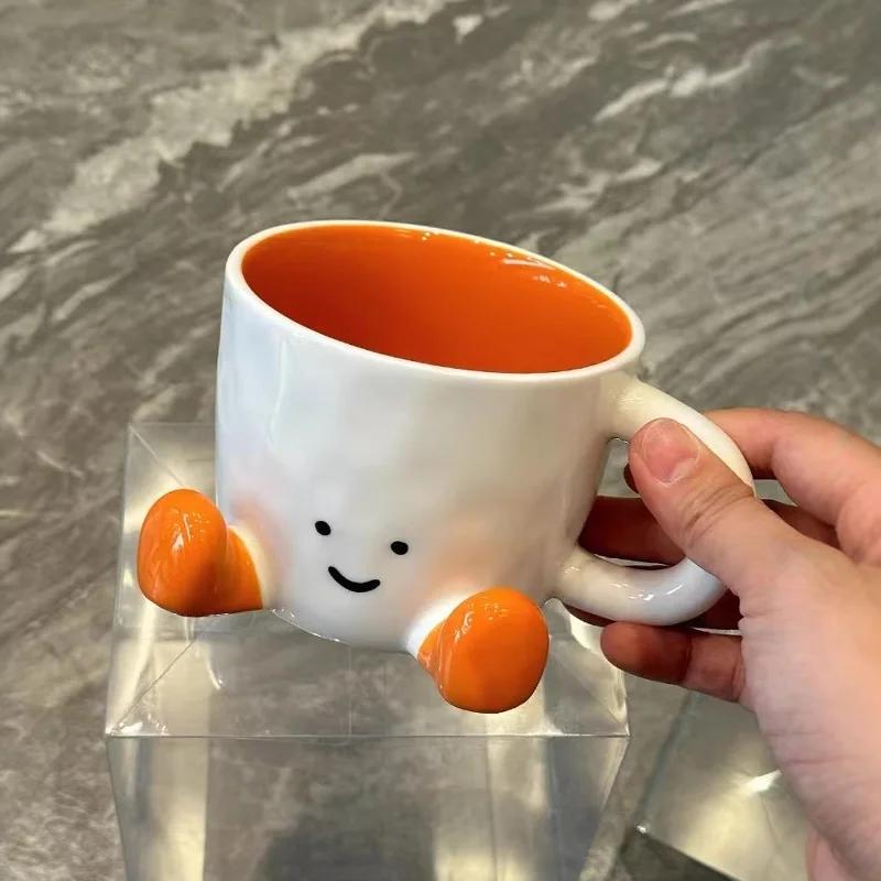 Cartoon Sitting Posture Coffee Mug Cute Style Ceramic Water Cup Girl Household Breakfast Oat Milk Mug Office Desktop Decoration