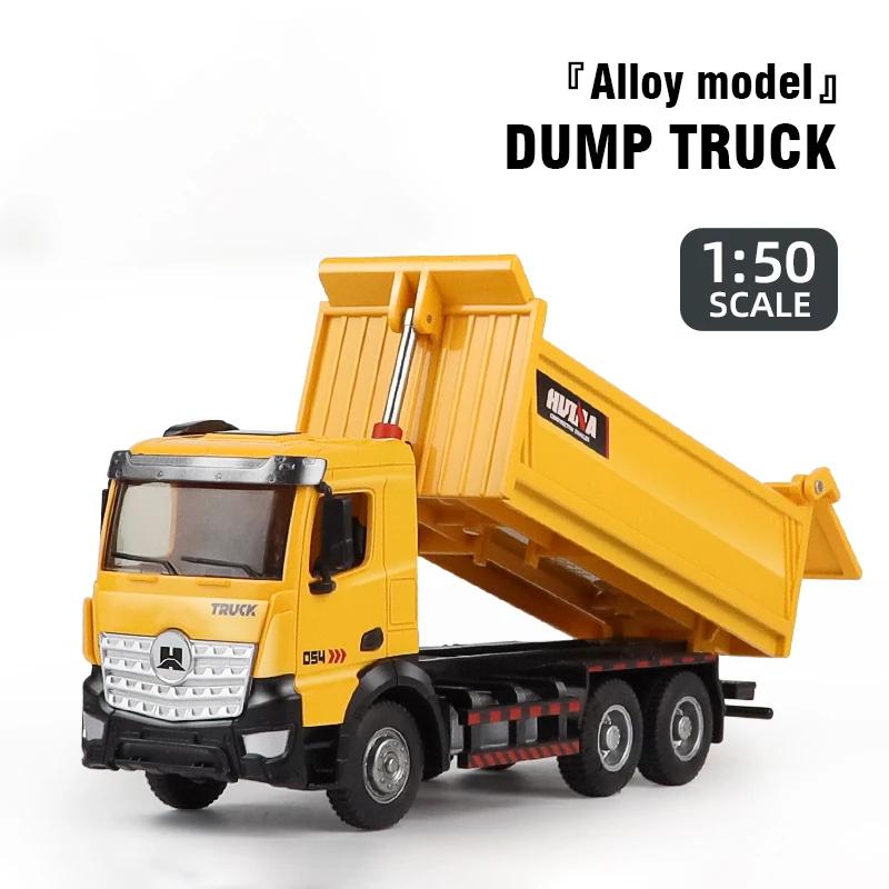 Huina Modello Veicoli da Ingegneria Statici in Lega Semi-Metallo Scala 1/50 Diecast Camion Miscelatori per Miniera Camion Ribaltabile Giocattoli per Bambini per Ragazzo Regali di Natale