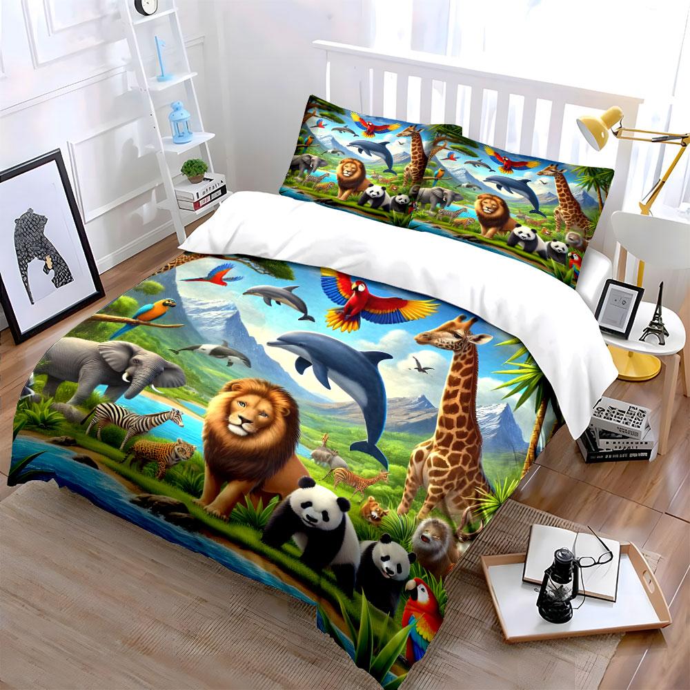 Animals Themed Decor Set - Wildlife Multiple Sizes Kid'S And Adults' Bedroom Exquisite 3Pc Bedding Set, Gift