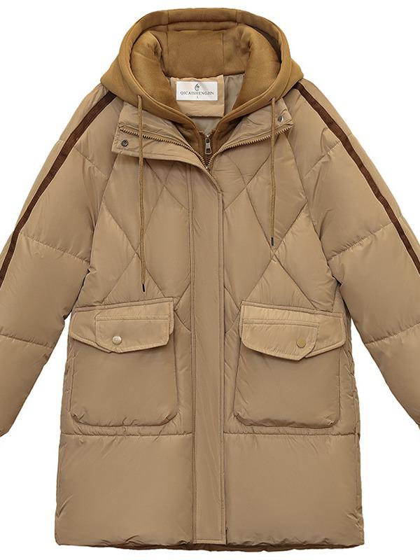 Women's Light Luxury Hooded Down Cotton Coat - Winter, Long, Loose, Large Size, Korean Style, Thick