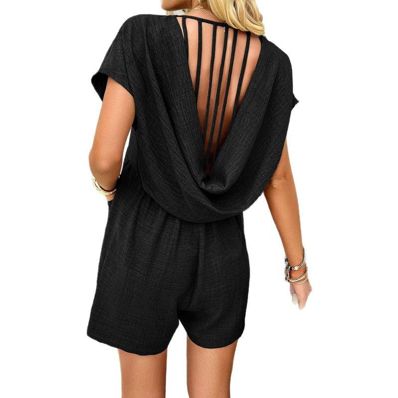 Spring 2025 Summer Cross-Border European and American Foreign Trade Women Clothes Bohemian Casual Solid Sexy Hollow One-Piece Pants