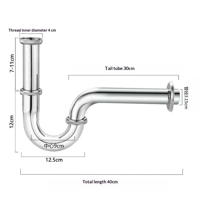 Stainless Steel Drain Pipe For Washbasins, U-Shaped Odor-Proof Basins, Wall-Mounted P-Bends, S-Bends