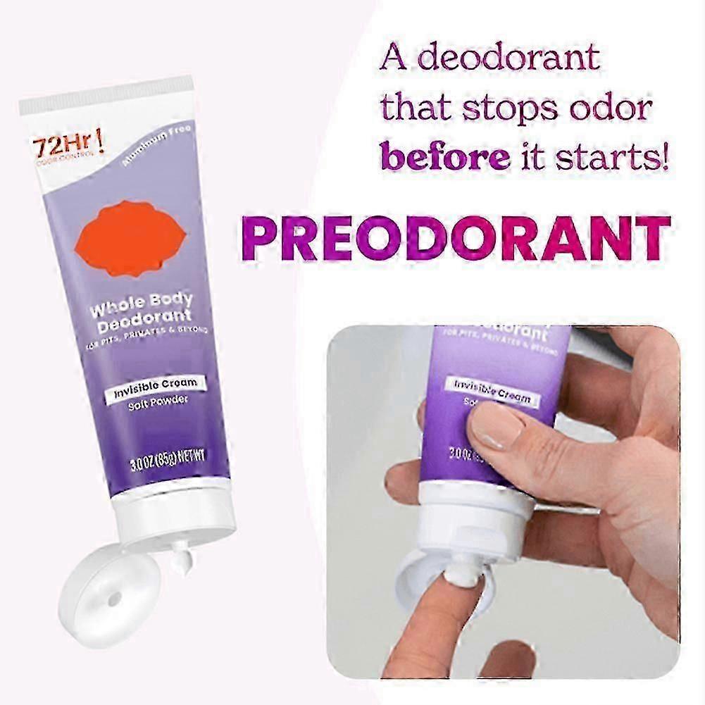 Whole Body Deodorant Cream for Women & Men, 72 Hour Odor Control, Aluminum-Free, Soft Powder Scent, Underarms & Pits
