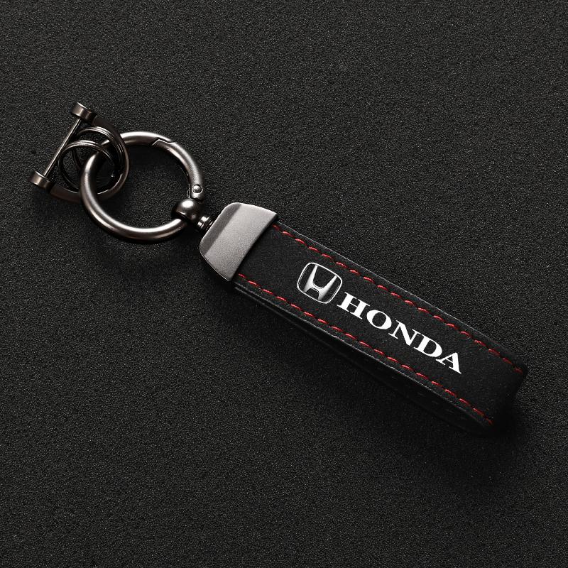 Suede Car Keyring Pendant Car Emblem Keychain For Honda Civic Accord Fit Jazz Pilot CRV Odyssey Passport City Vezel Accessories XL7