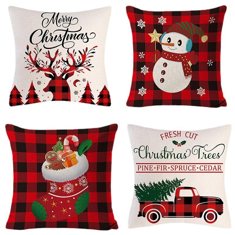 Christmas Pillowcase New Cushion Lumbar Pillow Cartoon Holiday Linen Super Soft Short Plush Pillowcase