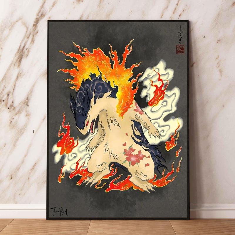 Lugia Ho-Oh Pokemon Unframed Canvas Painting Comic Themed Anime Wall Decor Unique Collection Enhance Your Living Space