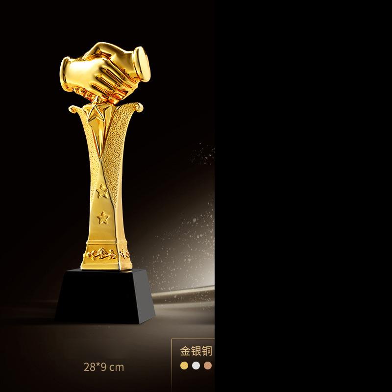 Customized Gold-plating Resin Trophy Award Souvenir, Excellent Character, Home Decoration, Creative, Crystal Base, Engraving 1Pc