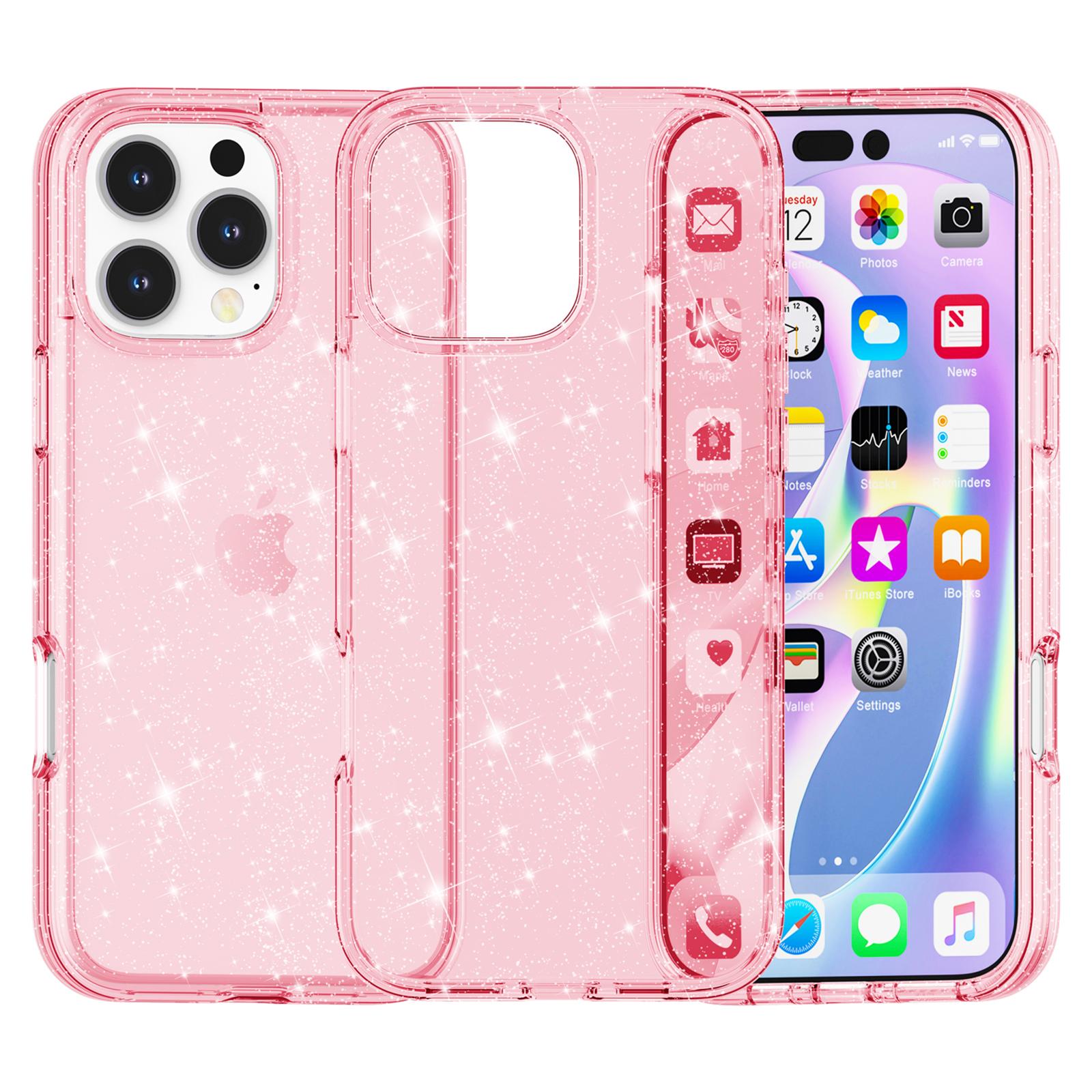 

For iPhone 16 Pro Case Hard PC Soft TPU Glitter Phone Cover - Purple Pink