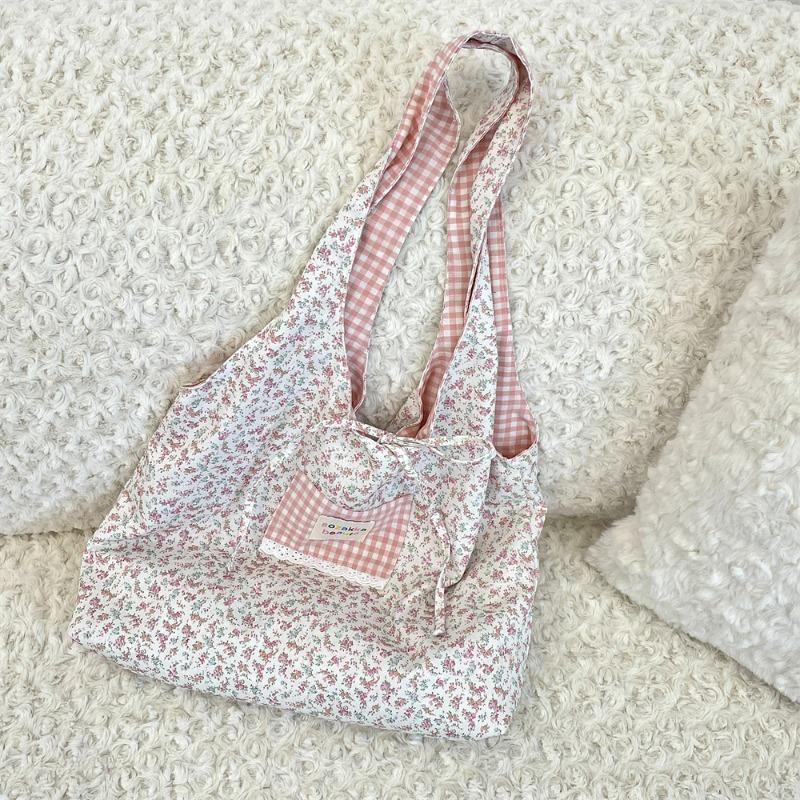 22 Large-capacity Bag Spring and Summer Student New Floral Cloth Bag Canvas Bag Shoulder Flower Splicing Model