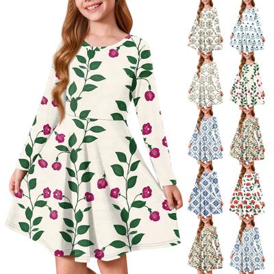 Girls' Summer Princess Dress - Long Sleeve A-Line T-Shirt Dress