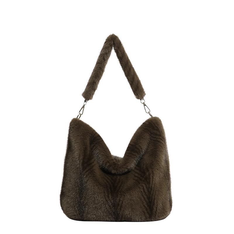 

Fashi Leopard Print Fluffy Tote Bag Spacious Shoulder Bag for Women Autumn Winter Textured Casual and Versatile Bag for Travel коричневий