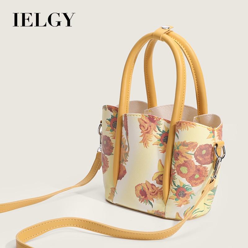 IELGY women's cherry print portable petal bucket bag, sweet wind contrast color mother and child bag, messenger bag