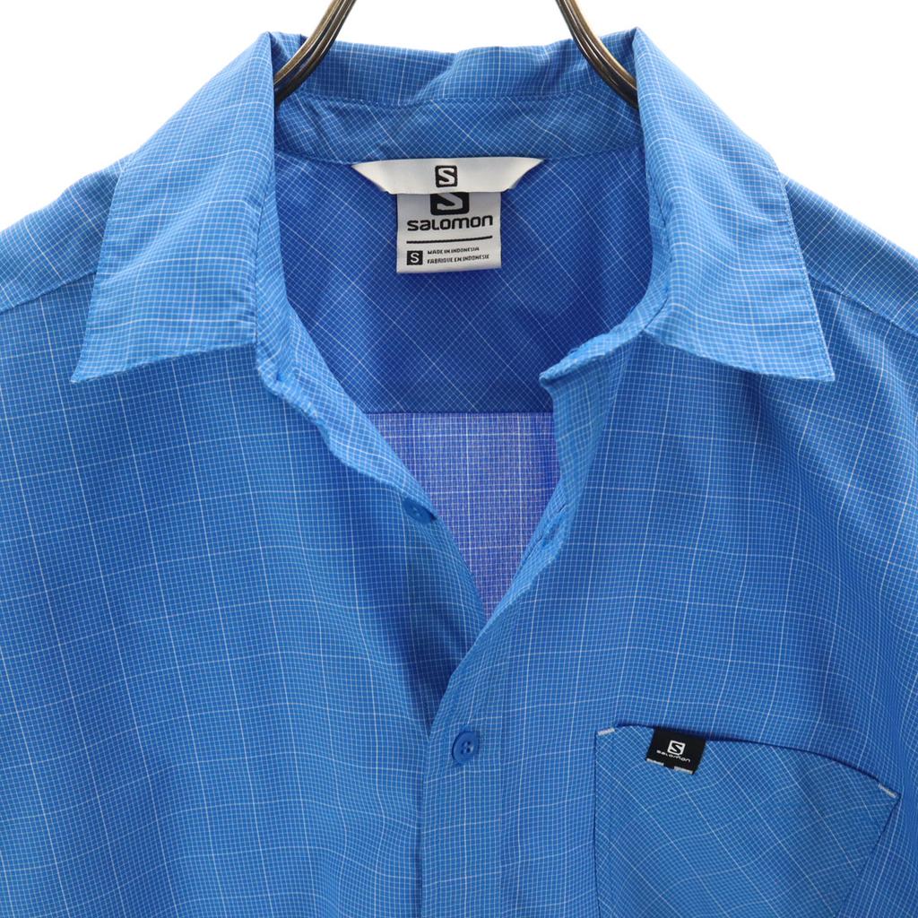 SALOMON Check Pattern Short sleeve shirt S Blue Men's Used