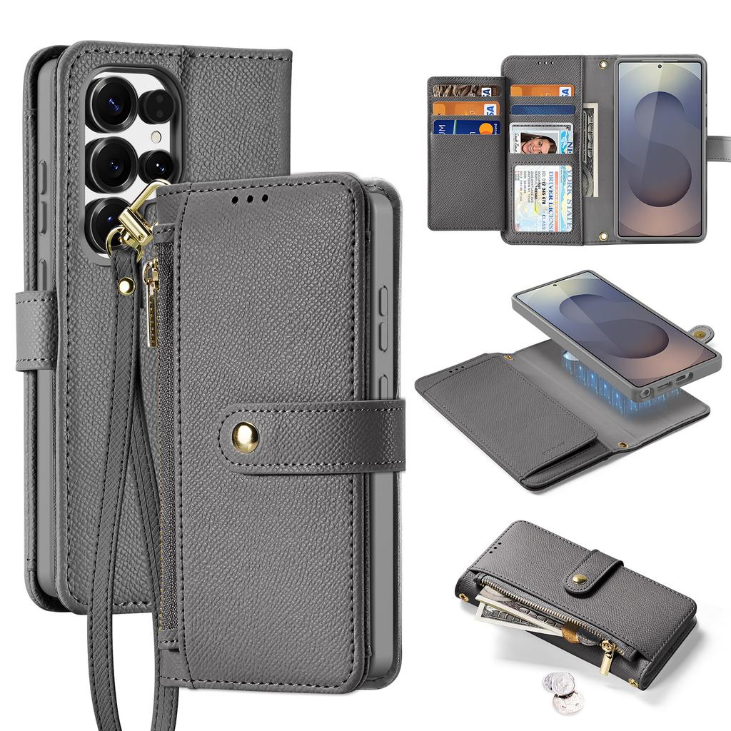 Premium Cow Leather Wallet Case for Samsung Galaxy S25 Ultra Plus Edge Detachable Magnetic Charging Phone Cases Protective Cover
