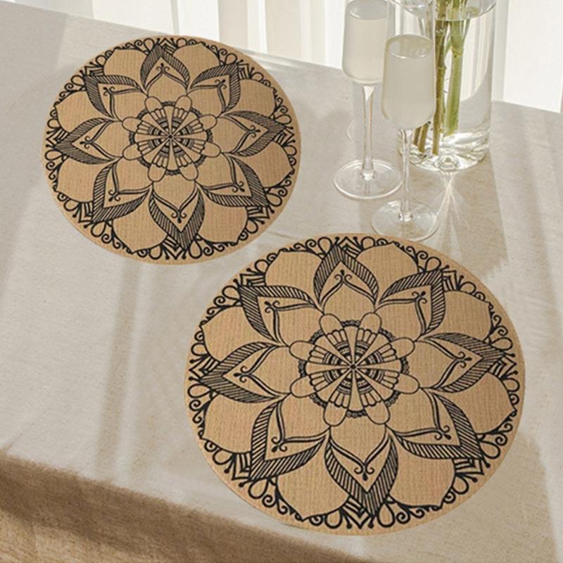 Non-Slip Round Placemats Decorative Dinner Table Mat Dual-Sided Waterproof Insulated Placemat Printed Western Food Mat