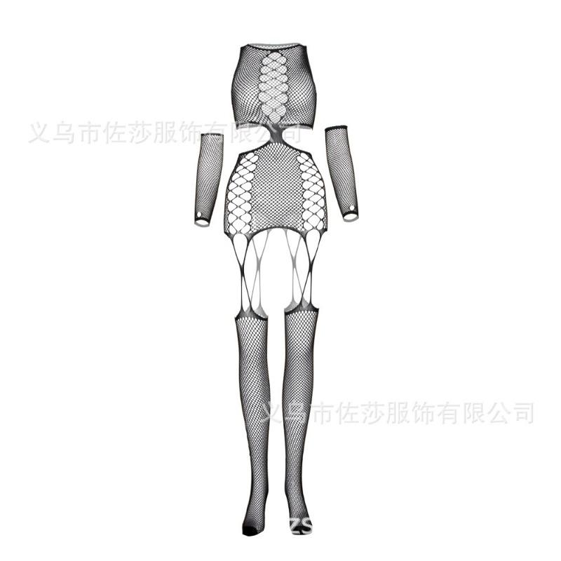 Sex underwear fishnet onesie sexy hollow long-sleeved plaid mesh