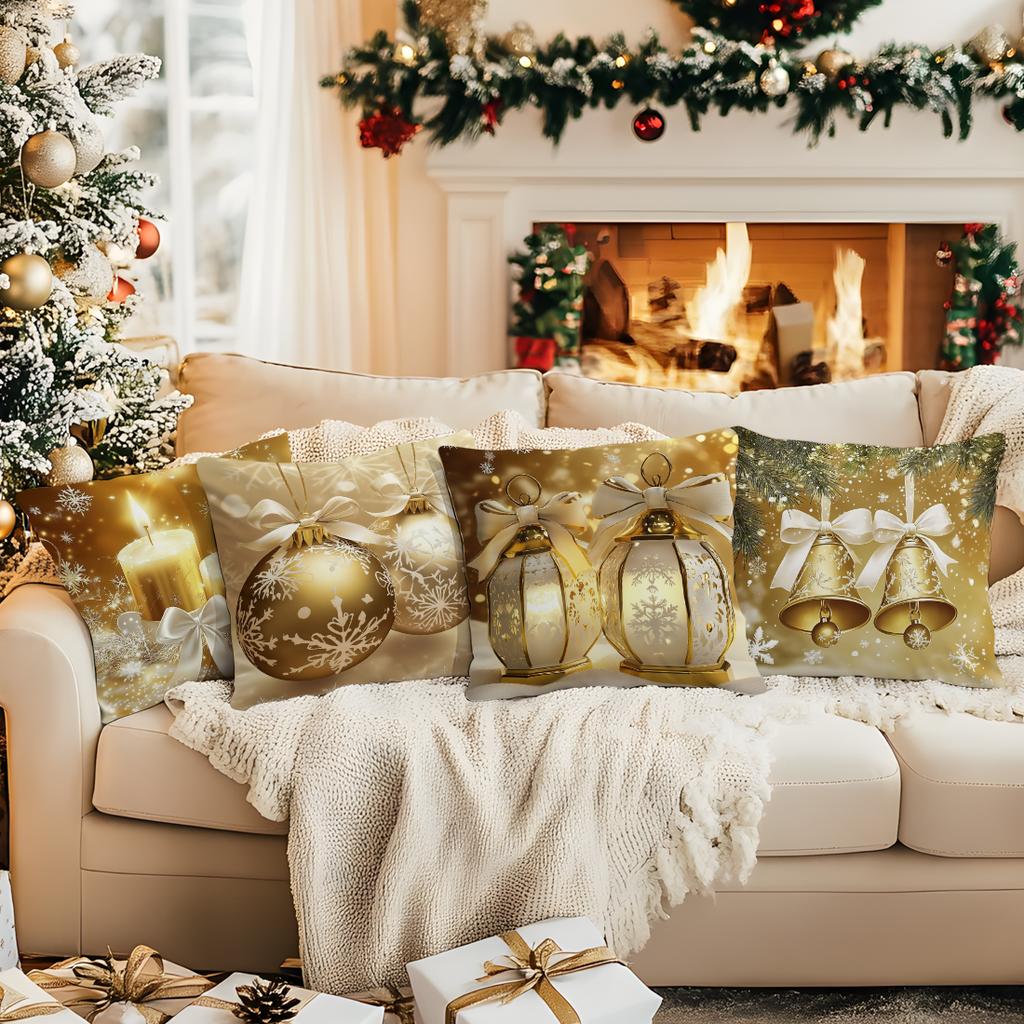 Golden Christmas Decor Pillowcase Printed Polyester 40/45/50Cm Throw Pillowcover Decorative Sofa Cushion Pillowslip Home Decor