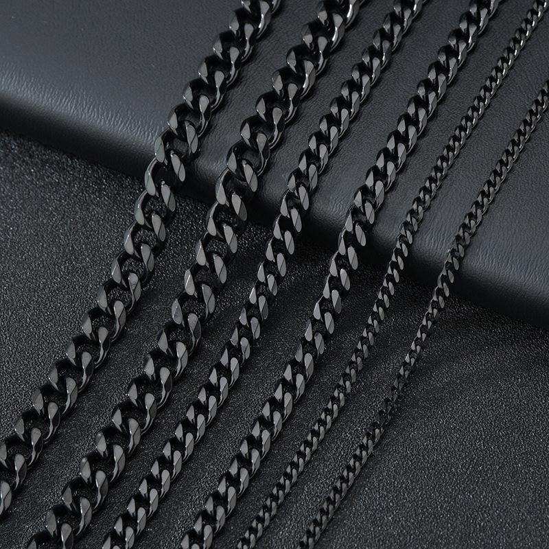 Stainless Steel Cuban Chain Necklaces For Men Women 3.5MM 5MM 7MM Black Gold Color Solid Curb Link Chain Punk Fashion Jewelry
