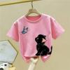 Summer Kids Cotton Short Sleeve T Shirt Cute Cat Print Boys Girls Half Sleeve Top