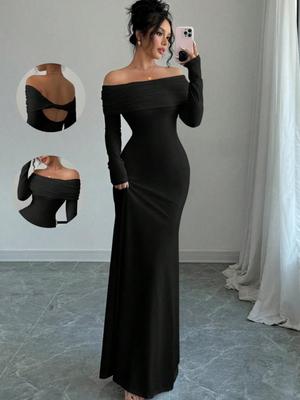 Spring 2025 Women's Elegant One-Shoulder Ruched Long Bodycon Evening Dress