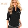 Women Slim Fit Shirt Cotton Long Sleeve Single-Breasted Blouse Solid Color Spring Autumn Lapel Shirt for Work Party Dating