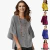Summer Casual T-shirt Women's Three-quarter Sleeve Round Neck Cotton and Linen Top