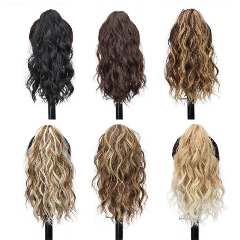 Synthetischer Lockiger Klauenclip-in Pferdeschwanz Blond Braun Kurzes Haarteil Kunsthaar Falscher Zopf Haarverlängerungen Kurzer Wasserwellen-Clip-in-Pferdeschwanz Haare