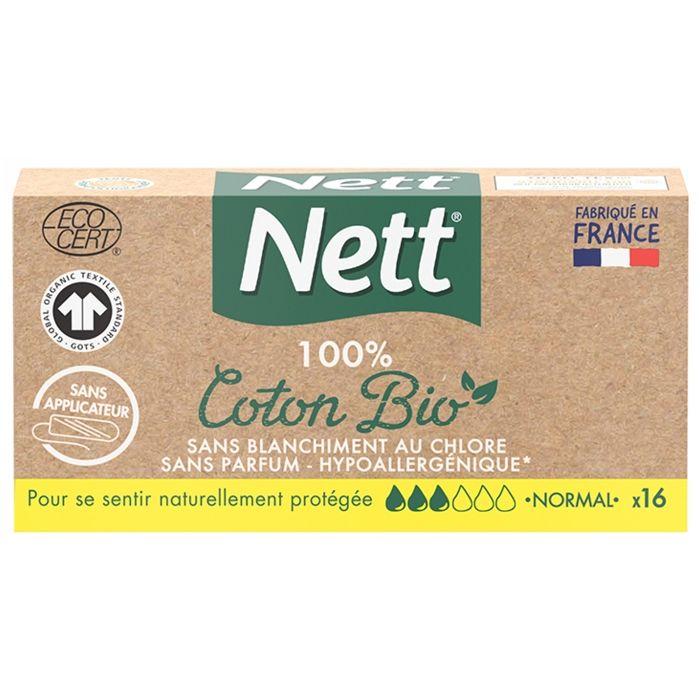 Tampons - Nett - Normal - 16 Unités - Coton Bio - Hypoallergénique - Flux Moyen