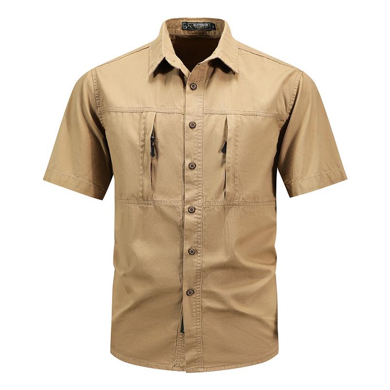 2024 Men's Casual Cotton Military Shirt - Washed, Thin, Loose Short Sleeve