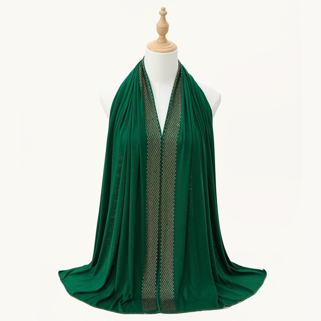 Glitzernder Strass-Baumwoll-Jersey Muslimischer Hijab Langes Tuch Damen Kopfbedeckungen Schal Turban Einfaches Stirnband Malaysia Tudung Ramadan