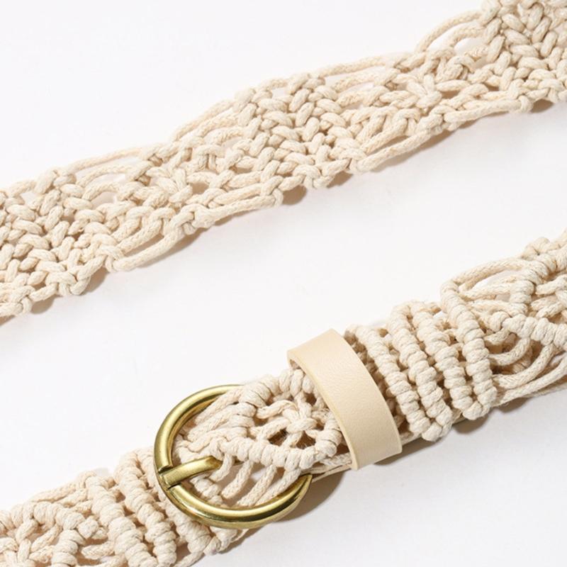 Adjust Pin Buckle Waist Belt Women Weaving Belt French Style Braided Belt Thin Waistband Vacation Dress Waist Rope