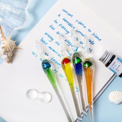 1 Set Dip Pen Beautiful Ergonomic Handle Jellyfish Pattern Drawing Calligraphy Glass Pen Kit for Gifts
