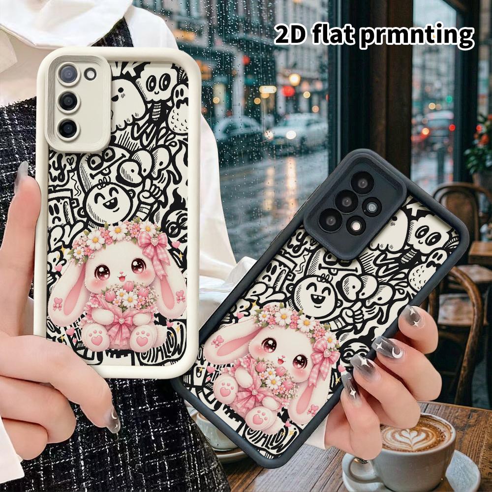 Phone Case: 2D Flat Samsung Galaxy A34 A35 M05 M06 S20 S22 S21 FE Plus 5G Protective Case, Garland Drooping Ear Rabbit, Christmas and Halloween Gifts