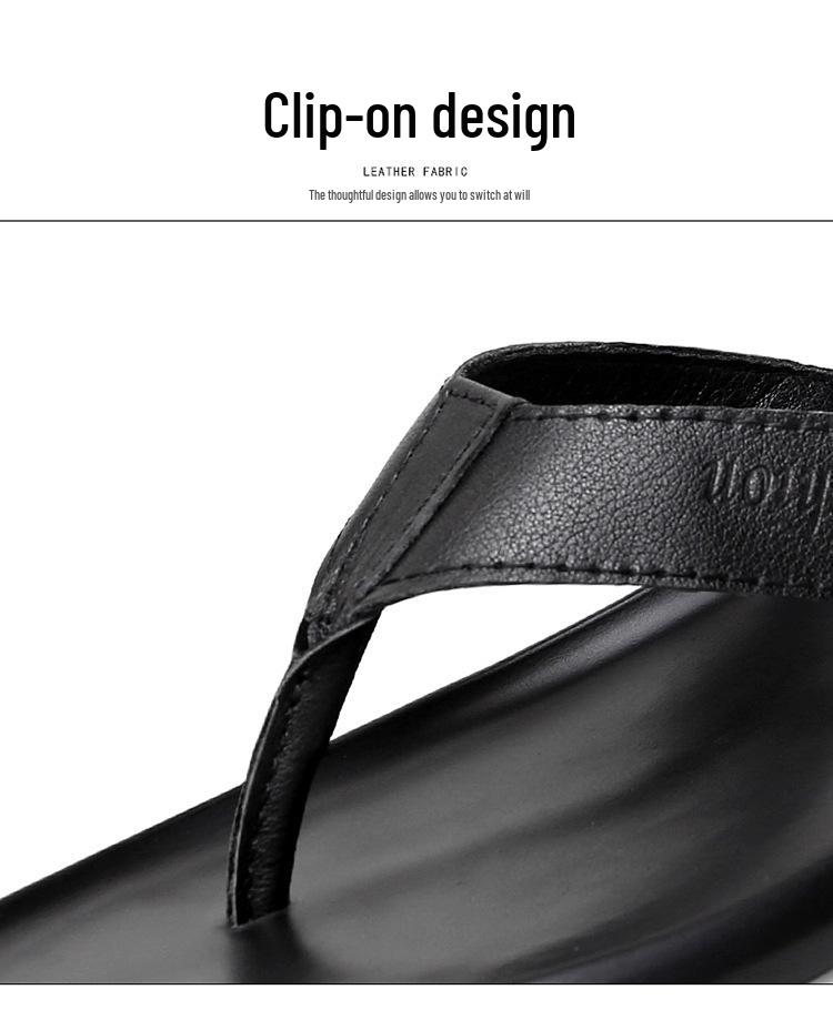 Classic Men's Cowhide Flip-Flops - Versatile Summer Toe-Post Beach Sandals