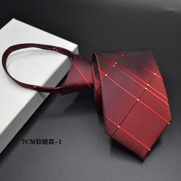 New 7cm Mens Tie Pre-tied Easy Wear Neck Tie Business Wedding Zipper Lazy Pre-tied Korean Style Striped Plaid Solid Necktie