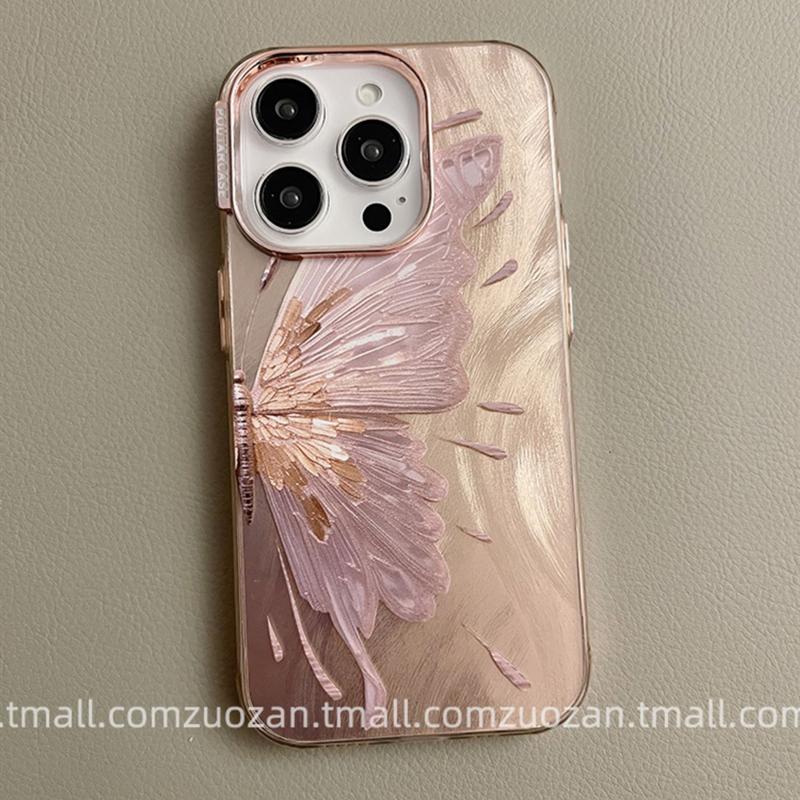 

Роскошный розовый чехол для телефона с лазерным глиттером в виде бабочки для iPhone 11 12 13 14 15 16 Pro Max 14 Plus Модный жесткий противоударный чехол-бампер For iPhone 16