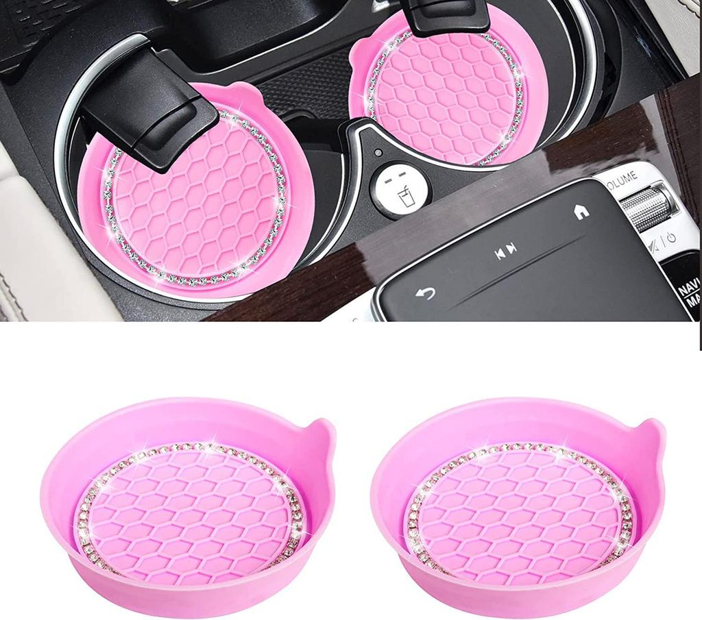 2/4pcs Car Cup Holder Coaster Silicone Cup Holder With Bling Crystal Rhinestone Insert Non-Slip Cup Holders Silent Cup Pad