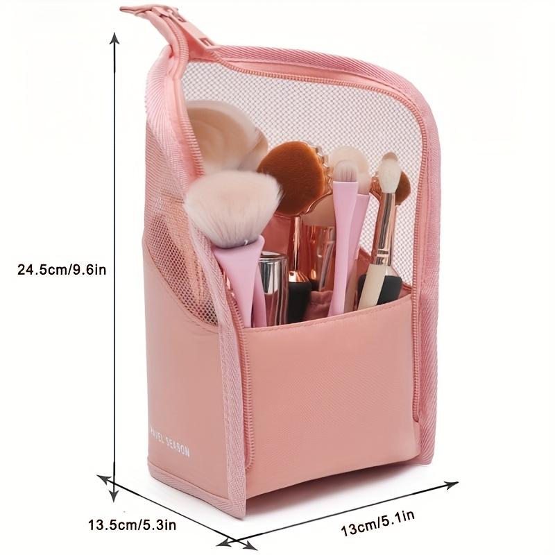 1 bolsa organizadora de brochas de maquillaje de alta capacidad con soporte para mujer - Portátil, Duradera con Bolsillo de Malla, Diseño de Temporada de Viaje Negro, Fácil de Usar